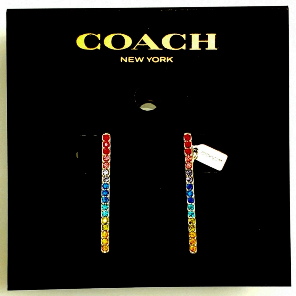 Coach Pave Bar Earrings with Rainbow Swarovski